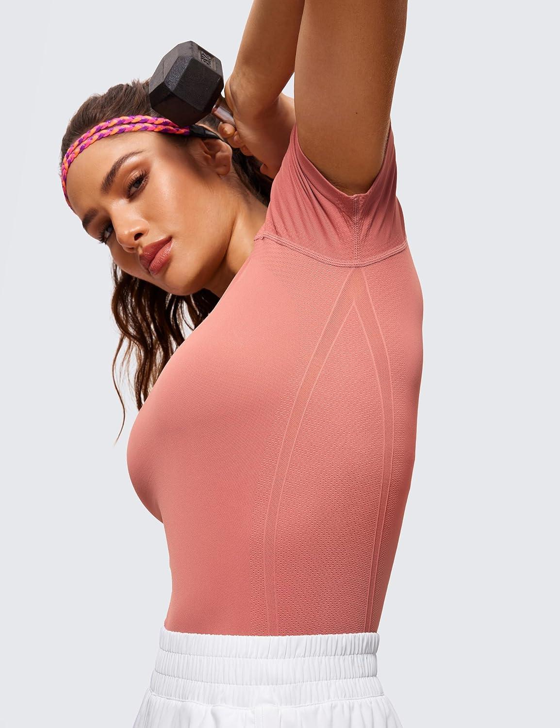 imageCRZ YOGA Seamless Workout Tops for Women Short Sleeve Athletic Tees Breathable Gym Running Yoga ShirtsBriar Rose