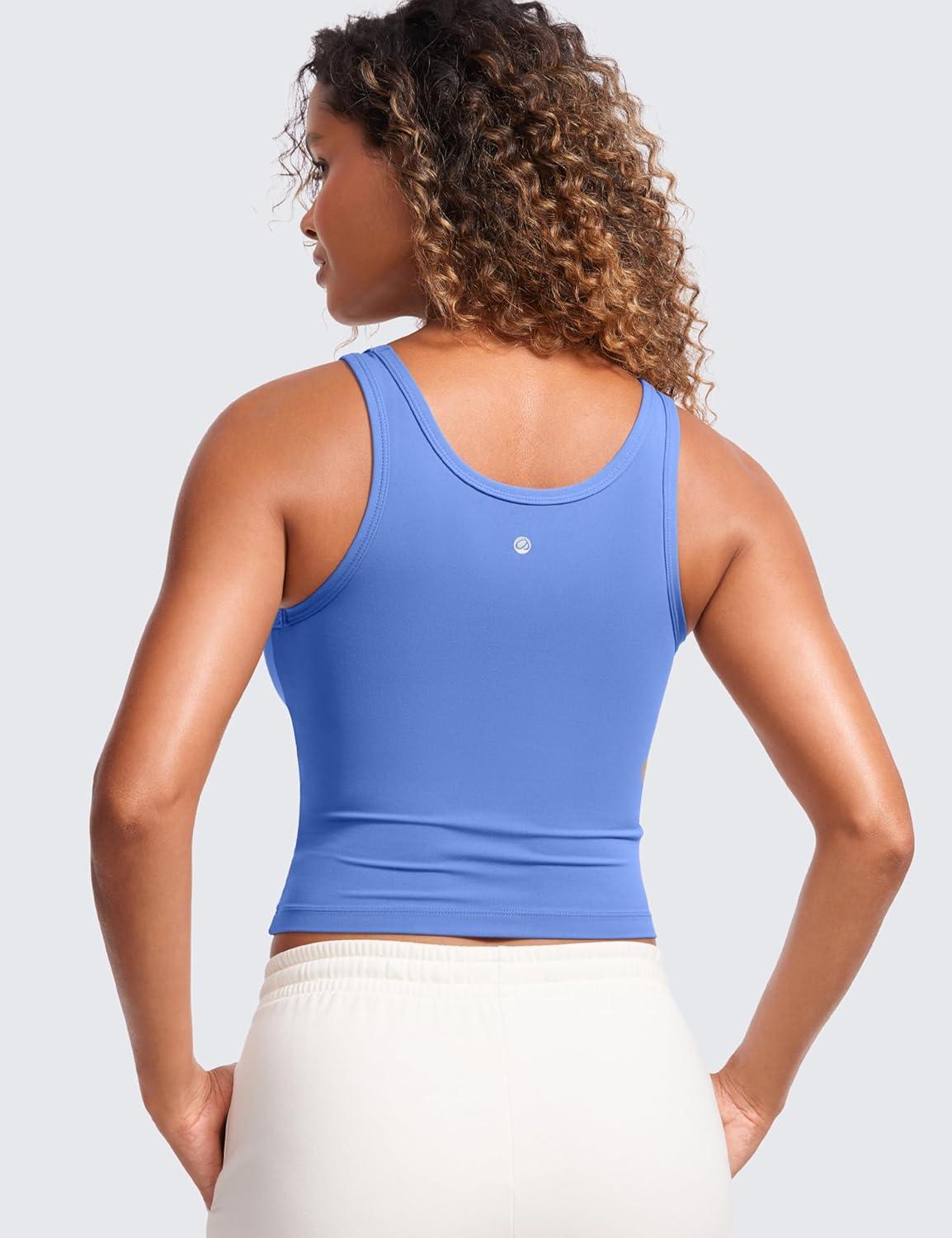imageCRZ YOGA Womens Butterluxe Double Lined Workout Tank Tops Scoop Neck Racerback Cropped Casual Sleeveless ShirtWild Indigo