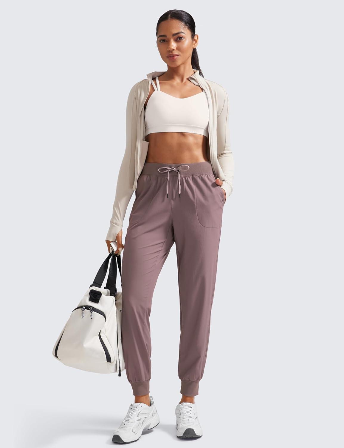 imageCRZ YOGA Womens Lightweight Workout Joggers 275quot  Travel Casual Outdoor Running Athletic Track Hiking Pants with PocketsAntique Bark