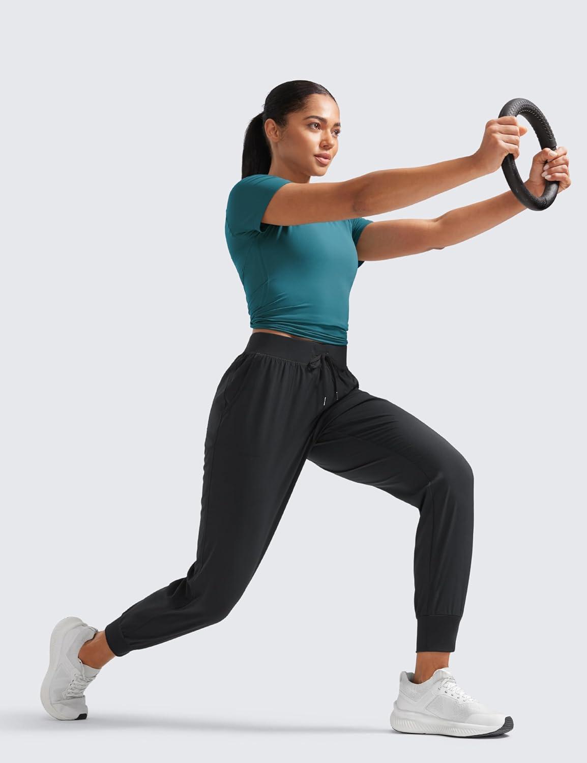 imageCRZ YOGA Womens Lightweight Workout Joggers 275quot  Travel Casual Outdoor Running Athletic Track Hiking Pants with PocketsBlack