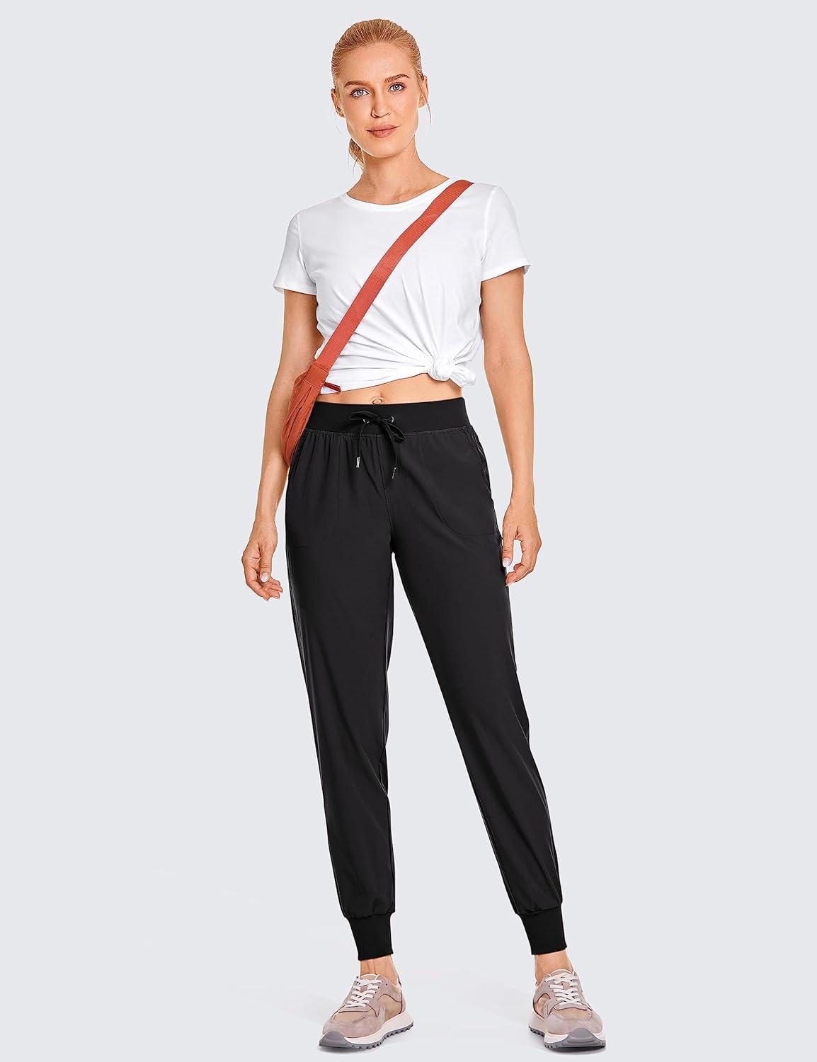 imageCRZ YOGA Womens Lightweight Workout Joggers 275quot  Travel Casual Outdoor Running Athletic Track Hiking Pants with PocketsBlack