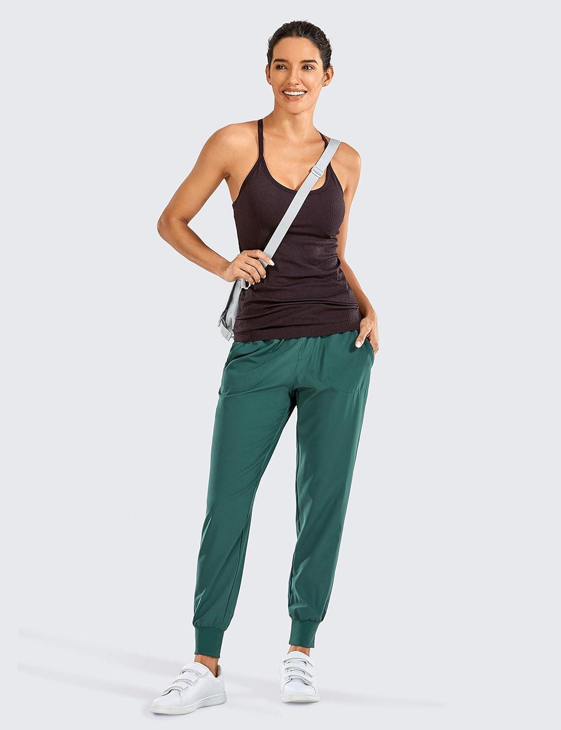 imageCRZ YOGA Womens Lightweight Workout Joggers 275quot  Travel Casual Outdoor Running Athletic Track Hiking Pants with PocketsMoss Green