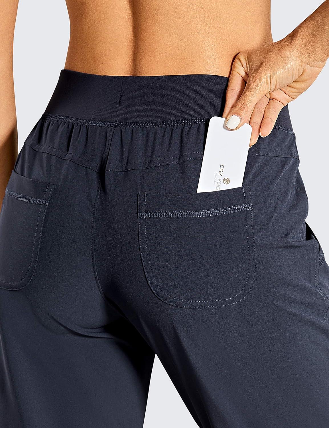 imageCRZ YOGA Womens Lightweight Workout Joggers 275quot  Travel Casual Outdoor Running Athletic Track Hiking Pants with PocketsNavy