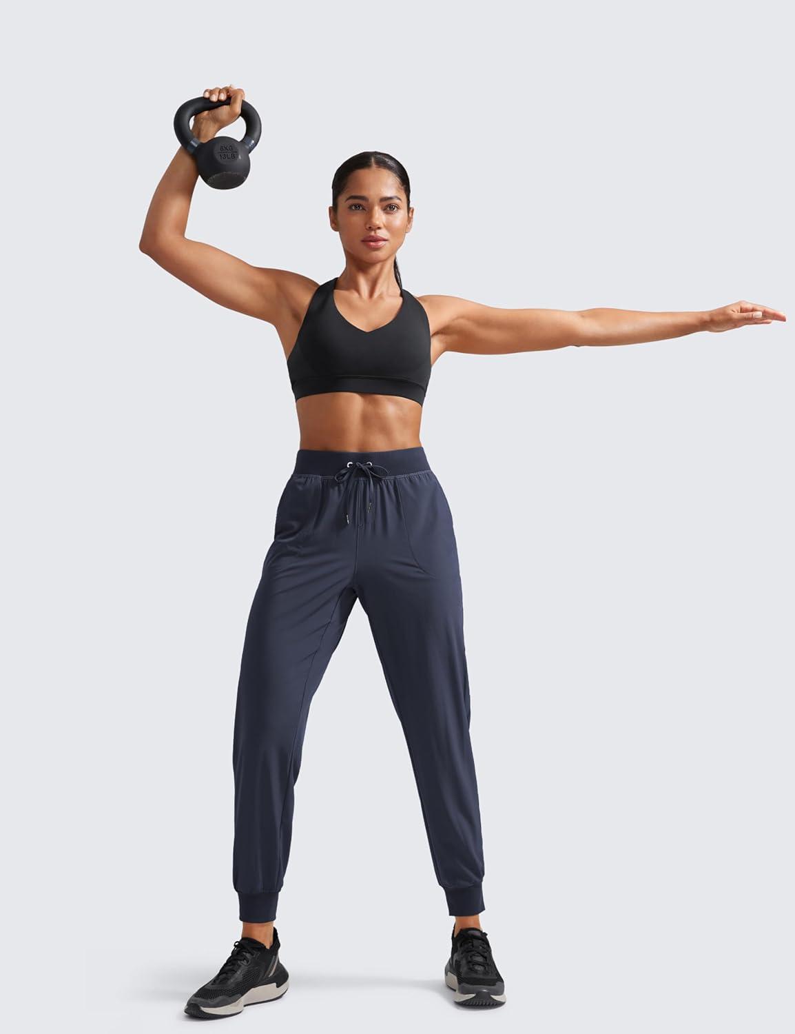 imageCRZ YOGA Womens Lightweight Workout Joggers 275quot  Travel Casual Outdoor Running Athletic Track Hiking Pants with PocketsNavy