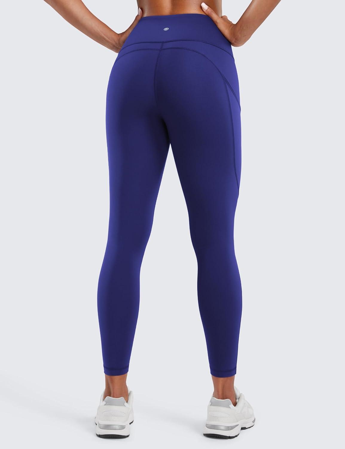 imageCRZ YOGA Womens Naked Feeling Workout Leggings 25 Inches  High Waisted Yoga Pants with Side Pockets Running TightsLarkspur Blue