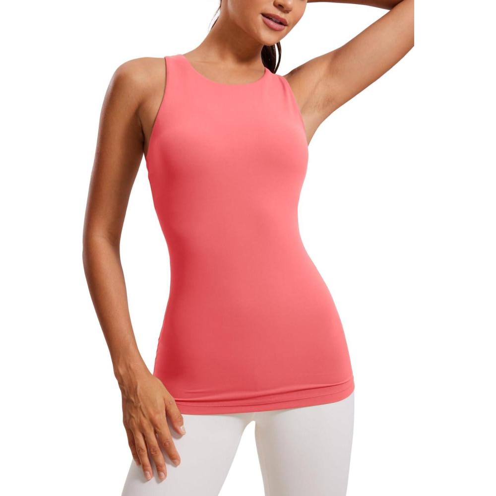 imageCRZ YOGA Butterluxe Womens Racerback High Neck Tank Top  with Built in Bra Workout Padded Yoga Athletic CamisoleRaspberry Sorbet