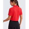 imageCRZ YOGA Golf Crop Polo Shirts for Women 3 Button Collared Quick Dry Tennis TShirt Short Sleeve Workout Athletic TopsDeep Red