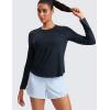 imageCRZ YOGA Lightweight Long Sleeve Workout Shirts for Women Gym Running Fall Tshirts High Neck Athletic Training TopsTrue Navy