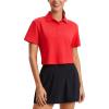 imageCRZ YOGA Golf Crop Polo Shirts for Women 3 Button Collared Quick Dry Tennis TShirt Short Sleeve Workout Athletic TopsDeep Red