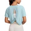 imageCRZ YOGA Open Back Short Sleeve Crop Top for Women Loose Athletic Yoga Workout Shirts Casual Cropped TShirtsPure Blue