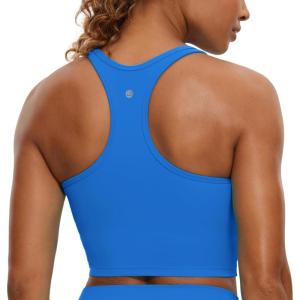 imageCRZ YOGA Butterluxe Womens YBack Racerback Longline Sports Bra  Padded Scoop Neck Workout Crop Tank Top with Built in PadsSparkle Blue