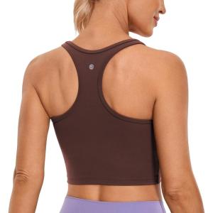 imageCRZ YOGA Butterluxe Womens YBack Racerback Longline Sports Bra  Padded Scoop Neck Workout Crop Tank Top with Built in PadsTaupe