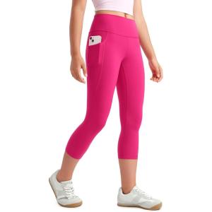 imageCRZ YOGA Girls Butterluxe Athletic Capri Leggings with Pockets  High Waist Kids Teen Workout Active Yoga Pants Dance TightsGranita Pink