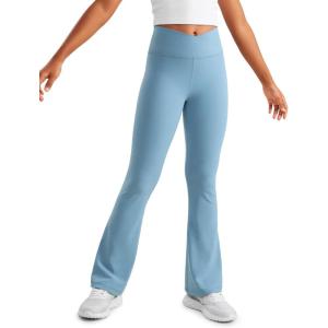 imageCRZ YOGA Girls Butterluxe Crossover Flare Leggings  Kids High Waist V Cross Bell Bottoms Bootcut Lounge Active Yoga PantsPure Blue