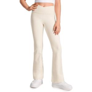 imageCRZ YOGA Girls Butterluxe Crossover Flare Leggings  Kids High Waist V Cross Bell Bottoms Bootcut Lounge Active Yoga PantsWhite Apricot