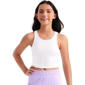 imageCRZ YOGA Girls Butterluxe Double Lined Tank Tops Crew Round Neck Racerback Teen Kid Workout Casual Dance Crop SleevelessWhite