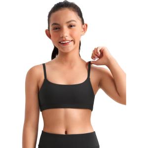 imageCRZ YOGA Girls Butterluxe Sports Bras  Adjustable Spaghetti Strap Scoop Neck for Teens Kids Yoga Workout DanceBlack