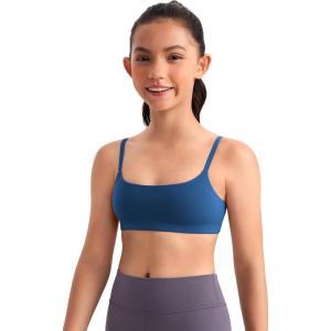 imageCRZ YOGA Girls Butterluxe Sports Bras  Adjustable Spaghetti Strap Scoop Neck for Teens Kids Yoga Workout DanceFrench Navy