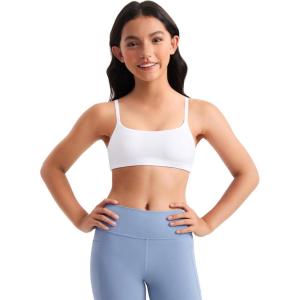 imageCRZ YOGA Girls Butterluxe Sports Bras  Adjustable Spaghetti Strap Scoop Neck for Teens Kids Yoga Workout DanceWhite