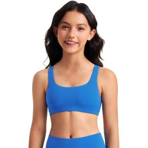 imageCRZ YOGA Girls Butterluxe Training Sports Bra  Scoop Neck U Back for Teens Kids Yoga Dance Crop TopSparkle Blue