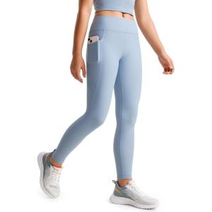 imageCRZ YOGA Girls Thermal Fleece Lined Athletic Leggings Water Resistant High Waist Warm Winter Kids Lounge Pants Side PocketsCambric Blue
