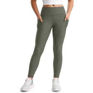 imageCRZ YOGA Girls Thermal Fleece Lined Athletic Leggings Water Resistant High Waist Warm Winter Kids Lounge Pants Side PocketsLight Army Green