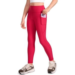 imageCRZ YOGA Girls Thermal Fleece Lined Athletic Leggings Water Resistant High Waist Warm Winter Kids Lounge Pants Side PocketsViva Magenta