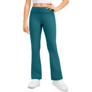 imageCRZ YOGA Girls Thermal Fleece Lined Flare Leggings Winter Warm Water Resistant Kids Bell Bottoms High Waist Pants Lounge YogaGreen Jade
