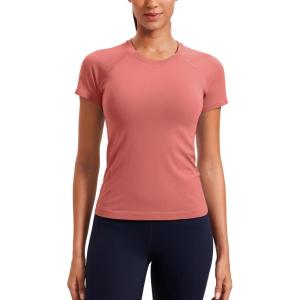 imageCRZ YOGA Seamless Workout Tops for Women Short Sleeve Athletic Tees Breathable Gym Running Yoga ShirtsBriar Rose