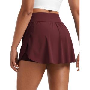 imageCRZ YOGA Tennis Skirts for Women High Waisted Side Slit Running Workout Athletic Mini A Line Skort with PocketsRed Merlot