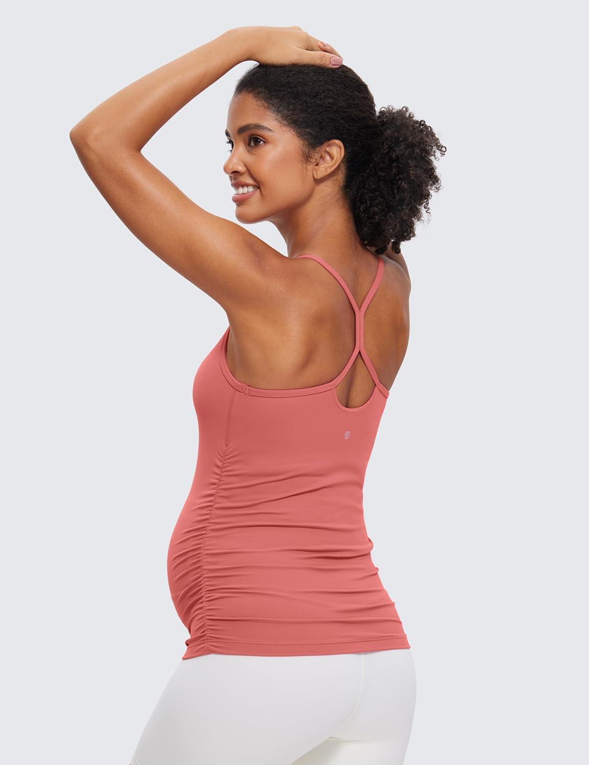 imageCRZ YOGA Butterluxe Y Back Maternity Tank Tops for Women Ruched Pregnancy Basic Camisole Sleeveless Athletic Yoga ShirtsBriar Rose
