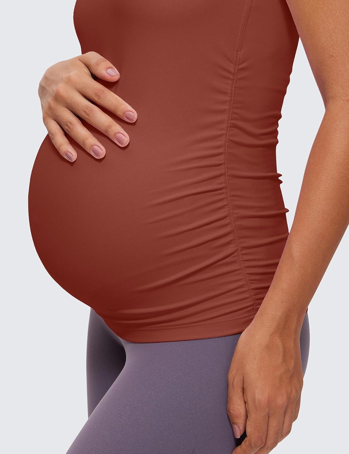 imageCRZ YOGA Butterluxe Y Back Maternity Tank Tops for Women Ruched Pregnancy Basic Camisole Sleeveless Athletic Yoga ShirtsJujube Brown