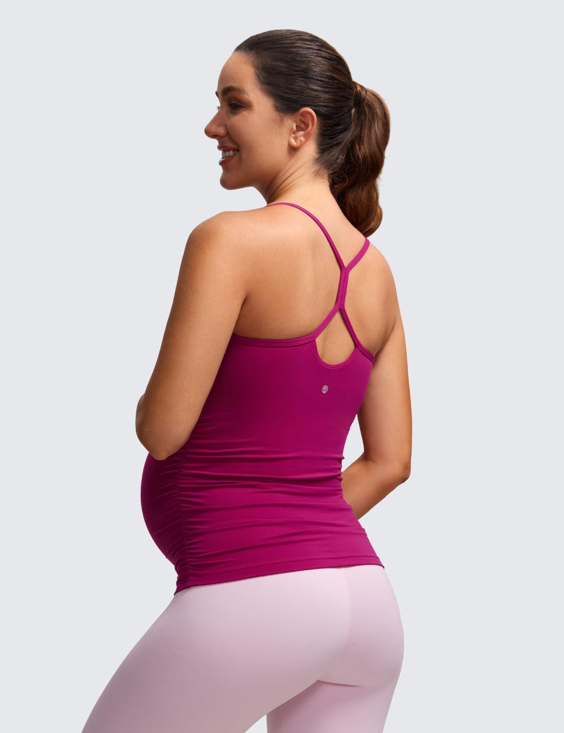 imageCRZ YOGA Butterluxe Y Back Maternity Tank Tops for Women Ruched Pregnancy Basic Camisole Sleeveless Athletic Yoga ShirtsMagenta Purple