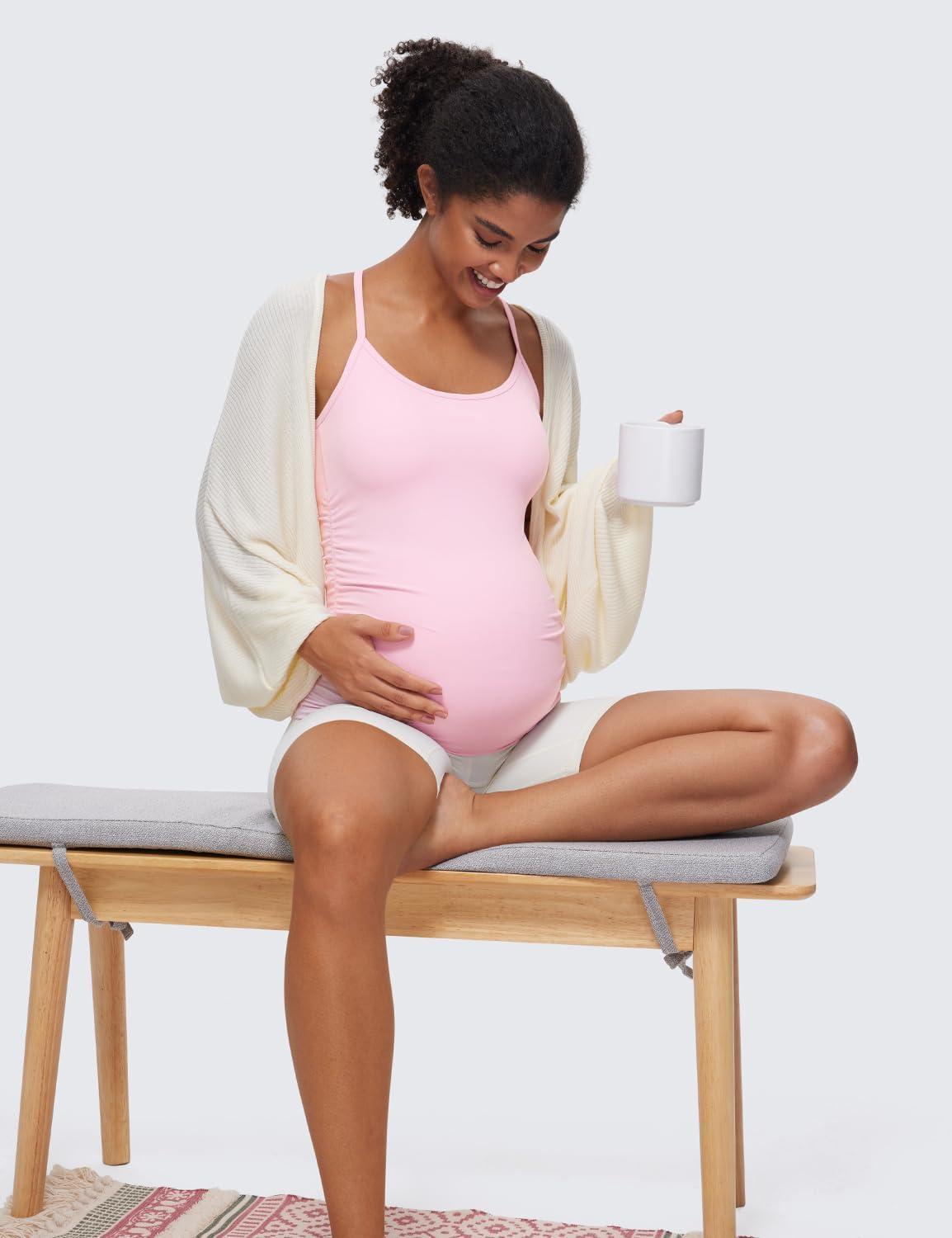 imageCRZ YOGA Butterluxe Y Back Maternity Tank Tops for Women Ruched Pregnancy Basic Camisole Sleeveless Athletic Yoga ShirtsPink Peony