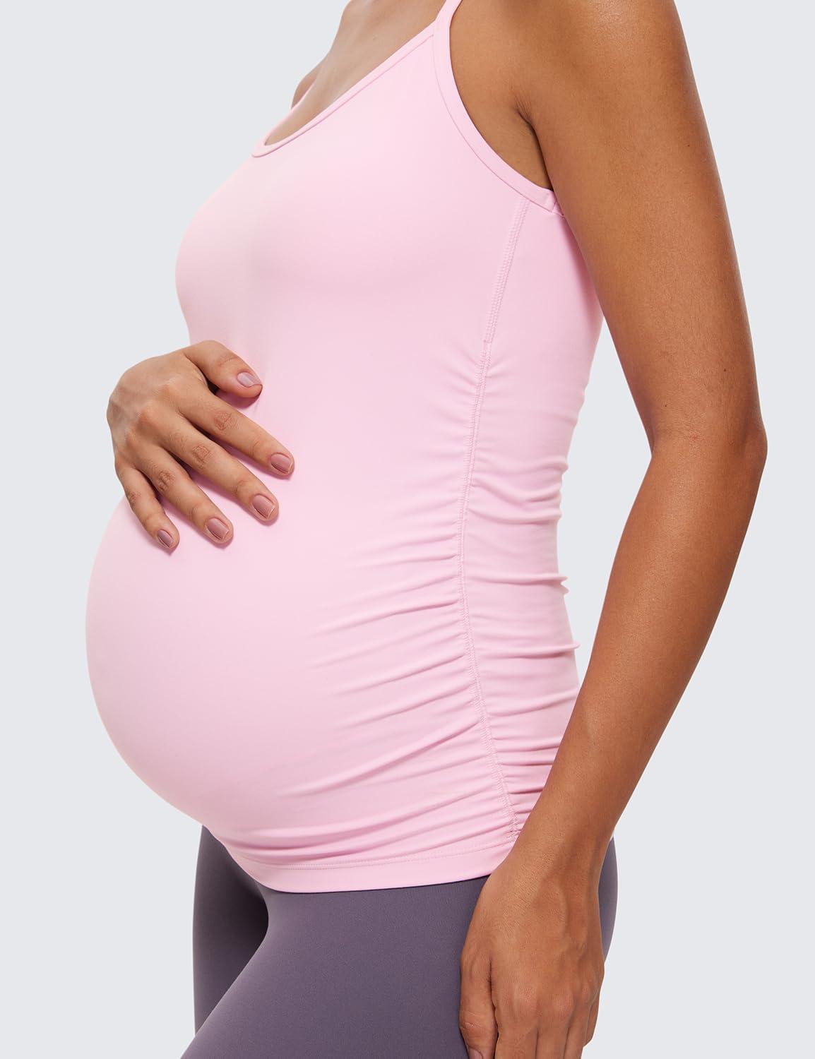 imageCRZ YOGA Butterluxe Y Back Maternity Tank Tops for Women Ruched Pregnancy Basic Camisole Sleeveless Athletic Yoga ShirtsPink Peony