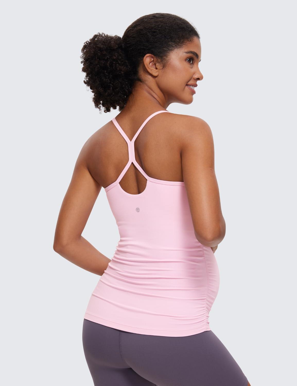 imageCRZ YOGA Butterluxe Y Back Maternity Tank Tops for Women Ruched Pregnancy Basic Camisole Sleeveless Athletic Yoga ShirtsPink Peony