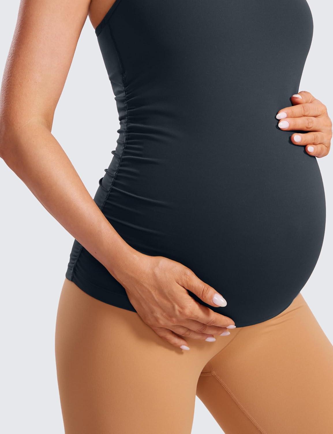 imageCRZ YOGA Butterluxe Y Back Maternity Tank Tops for Women Ruched Pregnancy Basic Camisole Sleeveless Athletic Yoga ShirtsTrue Navy