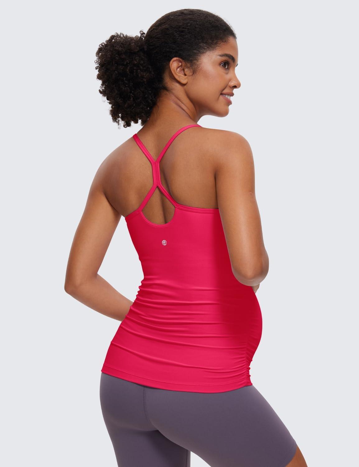 imageCRZ YOGA Butterluxe Y Back Maternity Tank Tops for Women Ruched Pregnancy Basic Camisole Sleeveless Athletic Yoga ShirtsViva Magenta