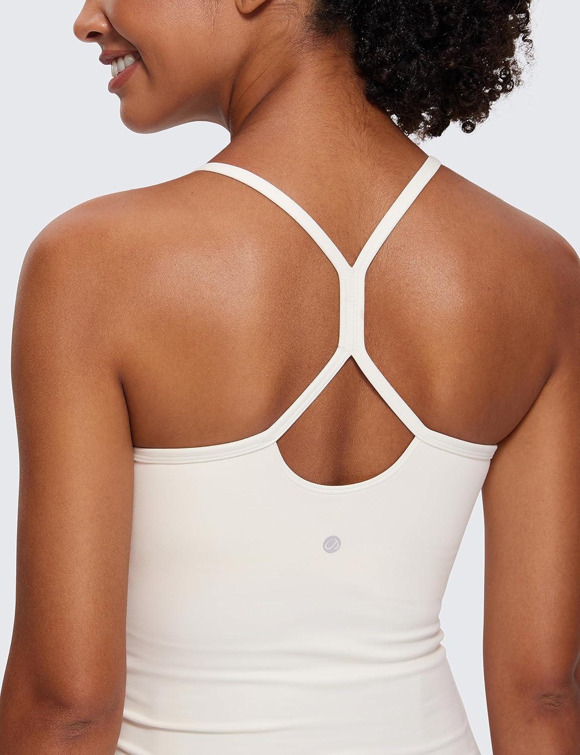 imageCRZ YOGA Butterluxe Y Back Maternity Tank Tops for Women Ruched Pregnancy Basic Camisole Sleeveless Athletic Yoga ShirtsWhite Apricot