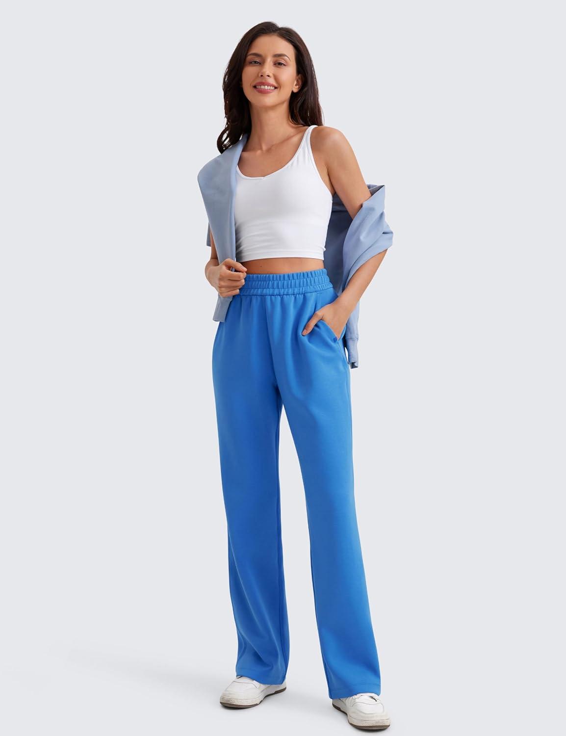 imageCRZ YOGA SoftAura Wide Leg Sweatpants Women 29quot31quot Modal High Waisted Lounge Travel Casual Sweat Pants with PocketsSparkle Blue