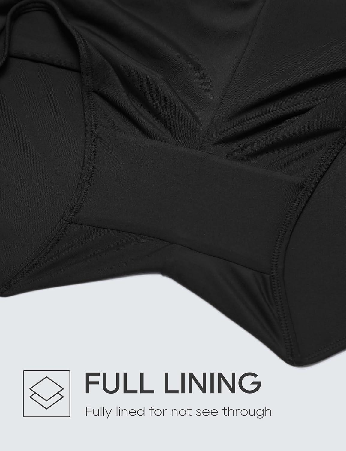 imageCRZ YOGA Womens 25 Swim Board Shorts High Waisted Quick Dry Bathing Suit Bottoms Dolphin Trunks with LinerBlack