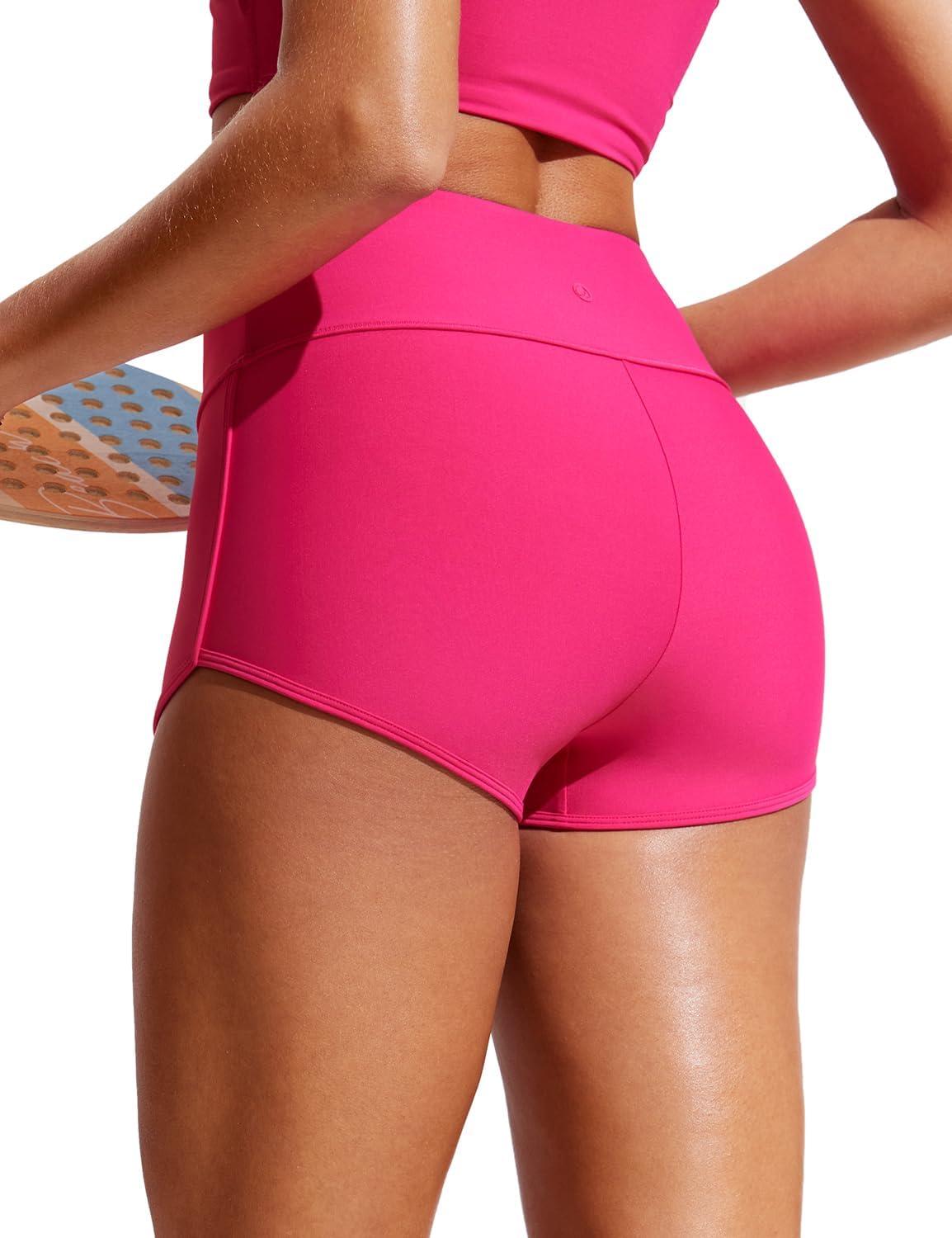 imageCRZ YOGA Womens 25 Swim Board Shorts High Waisted Quick Dry Bathing Suit Bottoms Dolphin Trunks with LinerGranita Pink