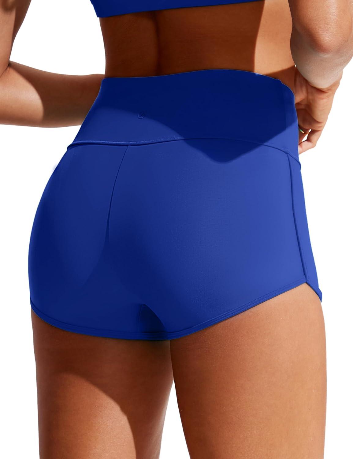 imageCRZ YOGA Womens 25 Swim Board Shorts High Waisted Quick Dry Bathing Suit Bottoms Dolphin Trunks with LinerWaves Blue