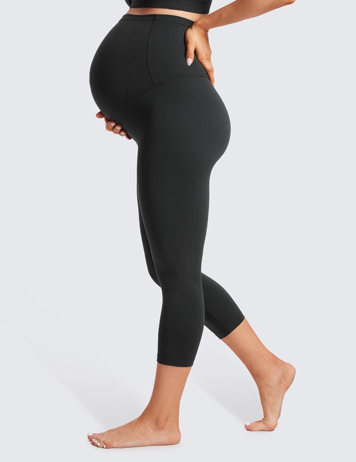 imageCRZ YOGA Womens Butterluxe Maternity Capris Leggings 21quot  Crop Pants Over The Belly Workout Active Yoga Pregnancy SoftBlack