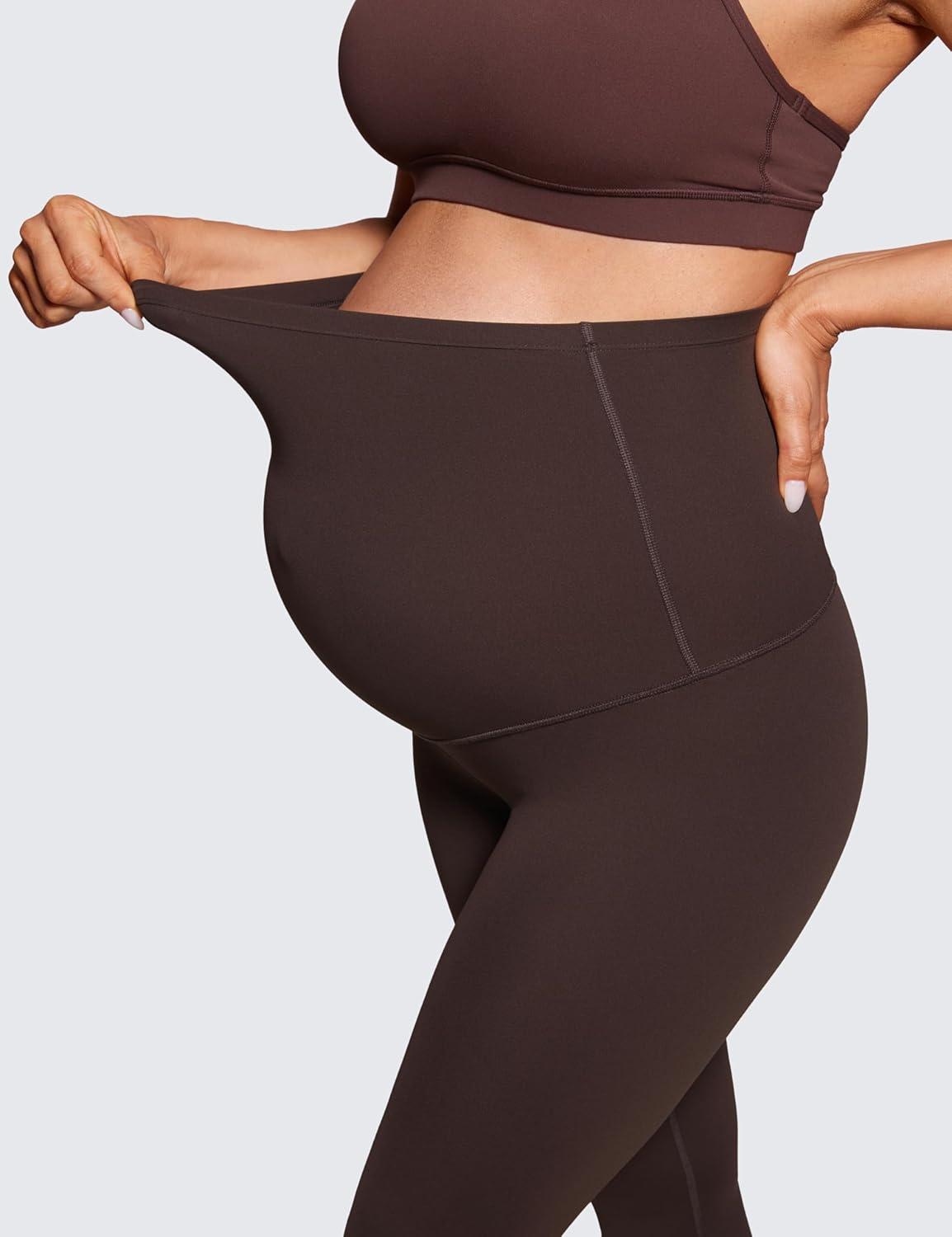 imageCRZ YOGA Womens Butterluxe Maternity Capris Leggings 21quot  Crop Pants Over The Belly Workout Active Yoga Pregnancy SoftHot Fudge Brown