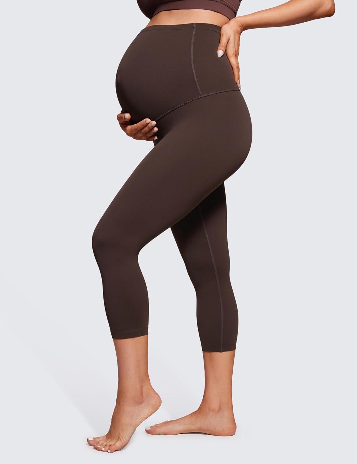 imageCRZ YOGA Womens Butterluxe Maternity Capris Leggings 21quot  Crop Pants Over The Belly Workout Active Yoga Pregnancy SoftHot Fudge Brown