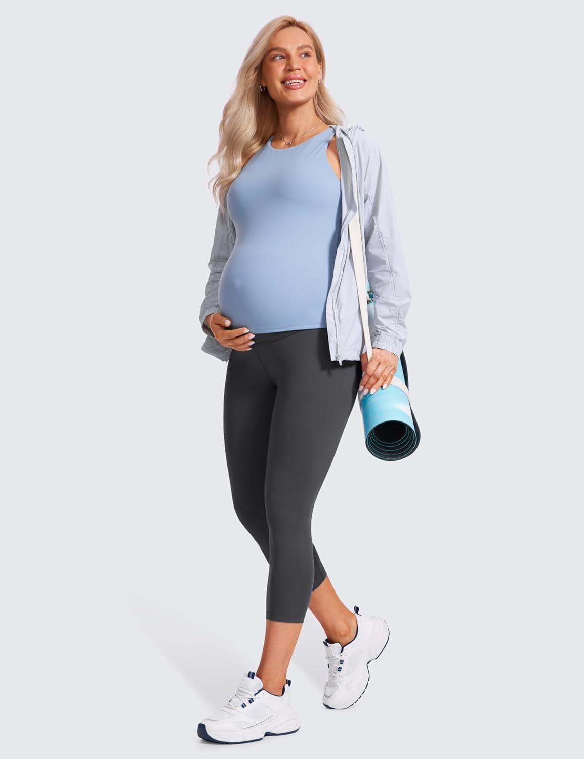 imageCRZ YOGA Womens Butterluxe Maternity Capris Leggings 21quot  Crop Pants Over The Belly Workout Active Yoga Pregnancy SoftMysterious Grey