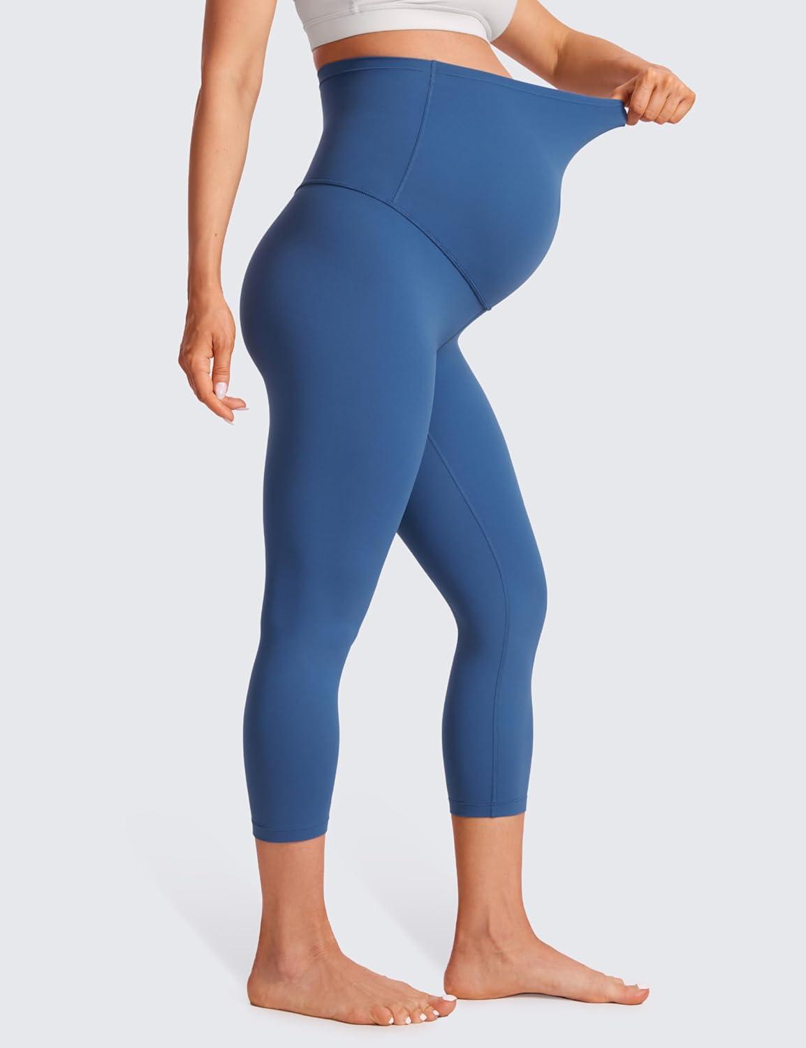 imageCRZ YOGA Womens Butterluxe Maternity Capris Leggings 21quot  Crop Pants Over The Belly Workout Active Yoga Pregnancy SoftPitch Blue