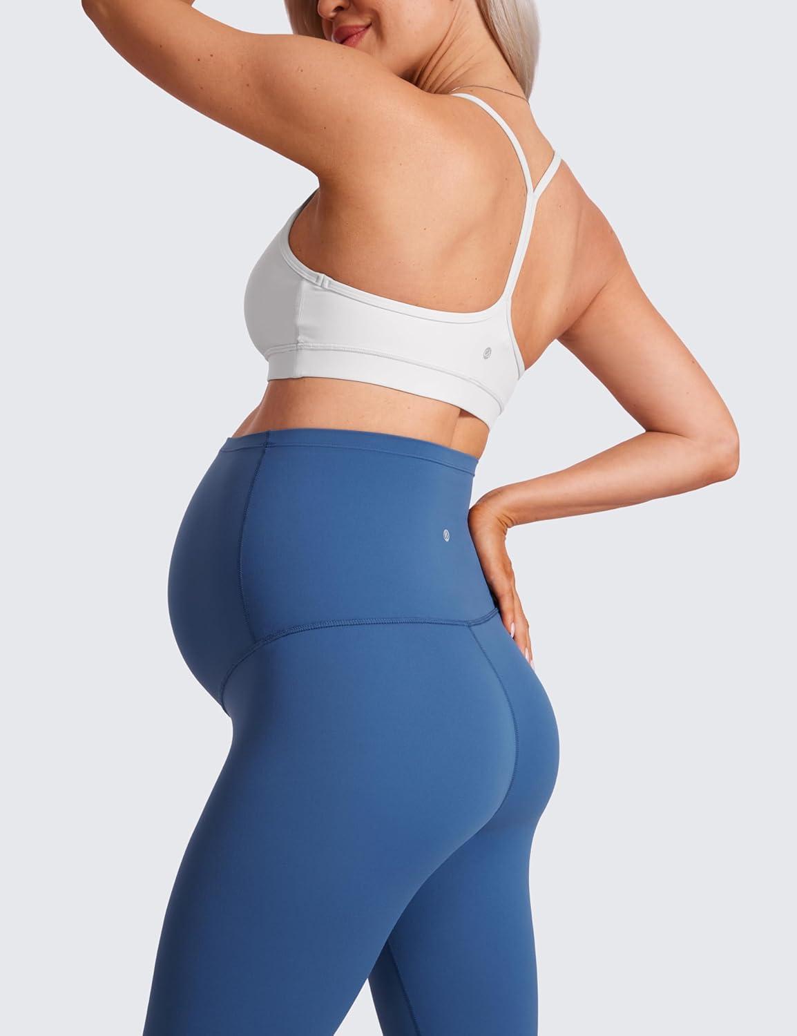 imageCRZ YOGA Womens Butterluxe Maternity Capris Leggings 21quot  Crop Pants Over The Belly Workout Active Yoga Pregnancy SoftPitch Blue