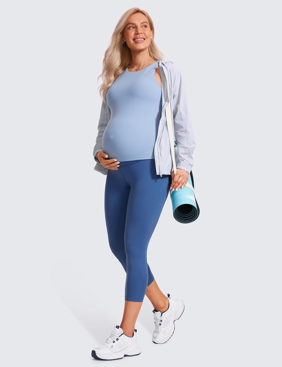 imageCRZ YOGA Womens Butterluxe Maternity Capris Leggings 21quot  Crop Pants Over The Belly Workout Active Yoga Pregnancy SoftPitch Blue